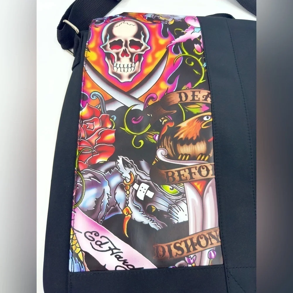 Ed Hardy Messenger Bag Skull Tattoo Graphic Y2K Christian Audigier Goth Punk NEW